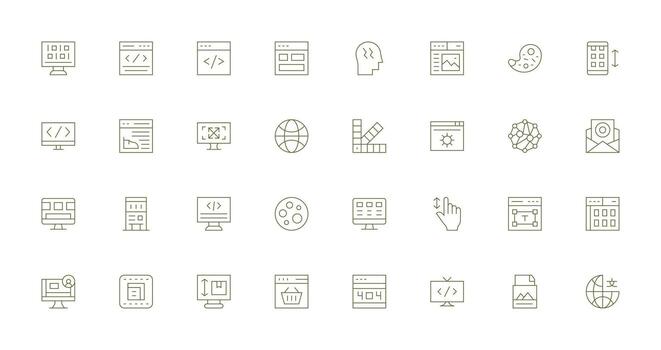web diseño presentando 32 íconos en Delgado línea diseño sencillo icono paquete vector