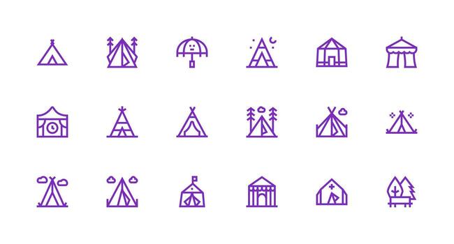 Strong Stroke Line Icons from Tent Set with 18 Vectors UI and UX Focused Icon Collection