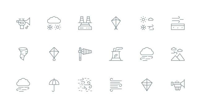 viento icono colección con 18 mínimo línea diseños completamente editable icono conjunto para web vector