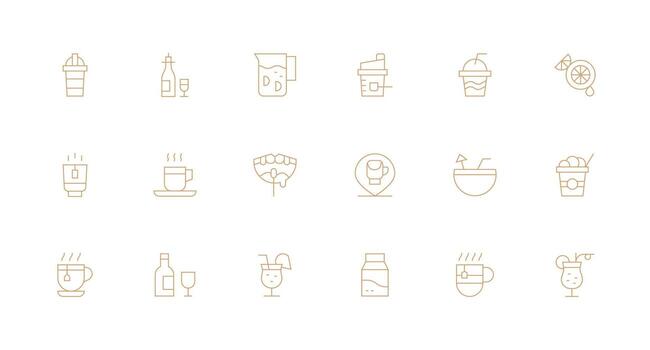 Drink Set with 18 Minimal Line Icons Clean Icon Set Icon Pack for UI Projects vector