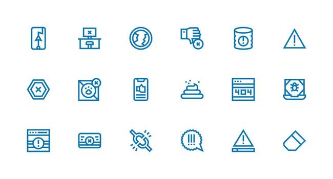 18 Strong Stroke Line Icons for Error Graphics Professional Icon Set vector