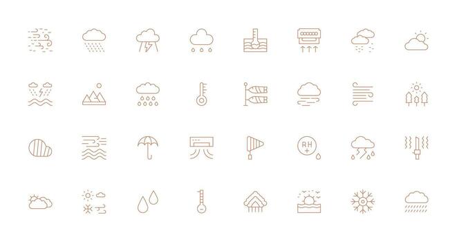 Climate Icon Collection with 32 Thin Line Designs Sharp Icons for Presentations vector