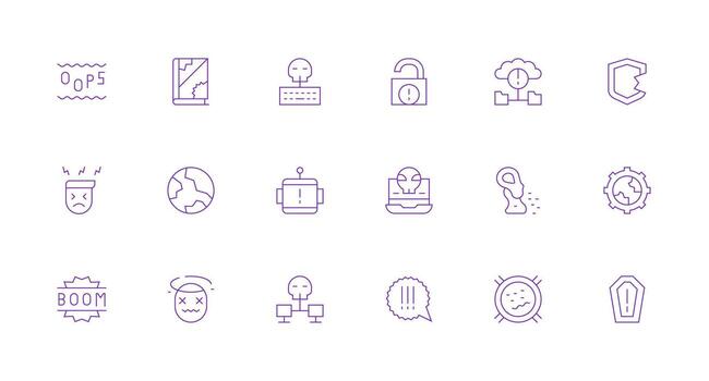 18 mínimo línea estilo íconos desde sistema fracaso colección compacto icono conjunto vector