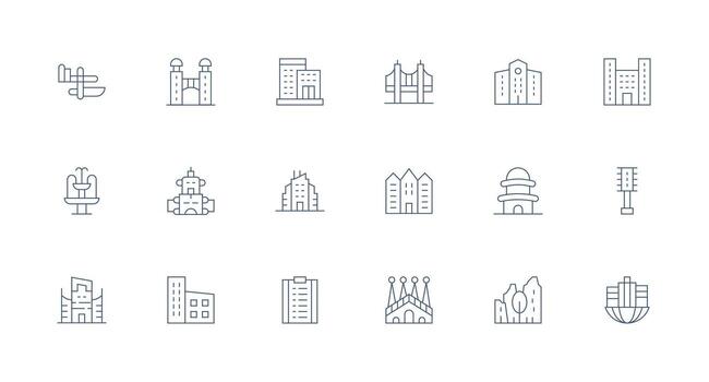 18 Icons for Cityscape in Minimal Line Format Responsive Icon Set for Flexible Layouts vector