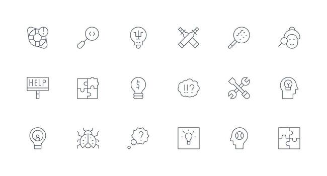 18 íconos para problema resolviendo en mínimo línea formato limpiar icono paquete vector