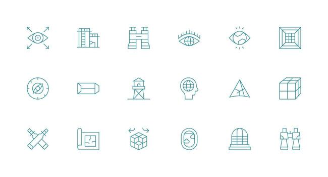 Perspective Icon Set with 18 Minimal Line Graphics Scalable Icons for Cross-Platform Interfaces vector