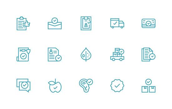 Accepted Icon Set with 15 Regular Line Graphics Neat Icon Set vector