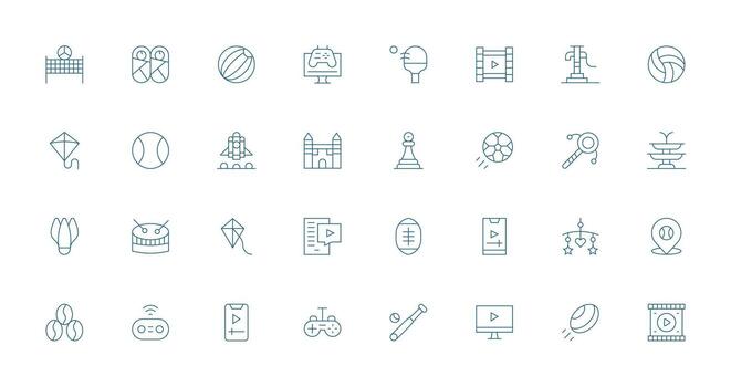 32 Thin Line Style Icons from Play Collection Core Icon Collection for Daily Tasks vector