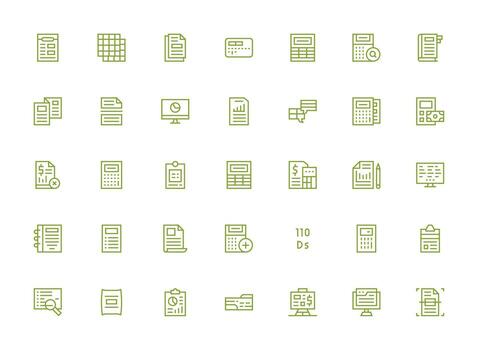 Spreadsheet Design Icons featuring 35 in Regular Clean Line Style App Icon Pack vector
