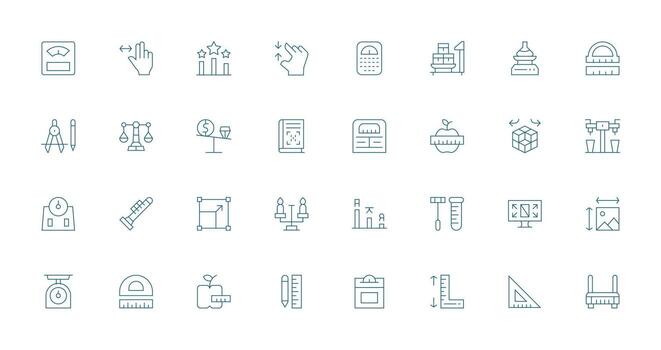 Scale Visual Pack containing 32 Thin Line Icons UI-Ready Icon Collection vector