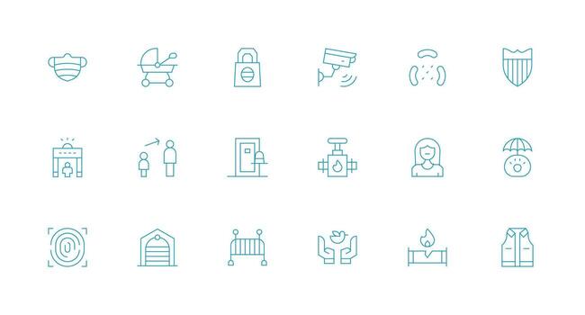 Safety Design Icons featuring 18 in Minimal Line Style Clean Icon Set Icon Pack for UI Projects vector