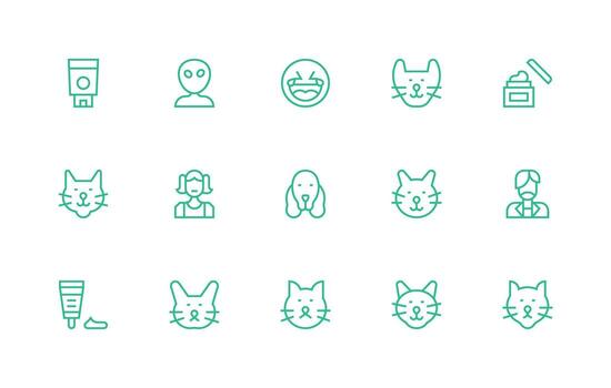 Face Design Icons featuring 15 in Regular Line Style All Device Compatible Icon Set vector