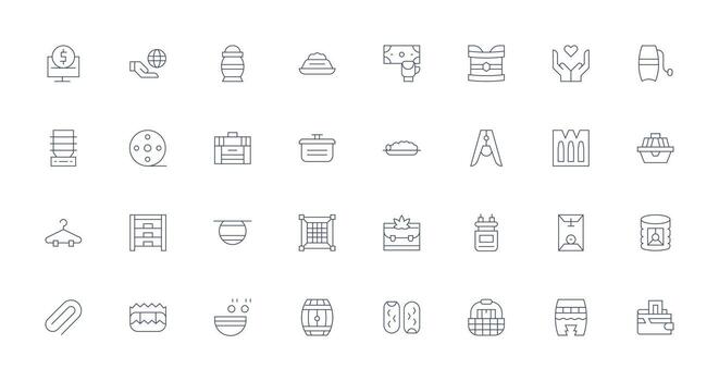 Holding Icon Set with 32 Thin Line Graphics Flat Icon Set vector