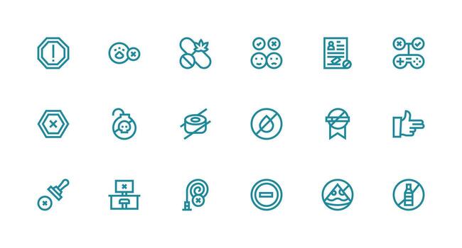 18 Strong Stroke Line Icons for No Graphics Quick Access Icons for UI Development vector