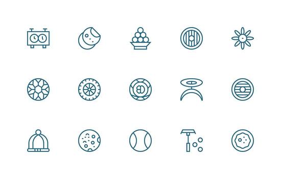 Round Design Icons featuring 15 in Regular Line Style Interface Icon Collection vector