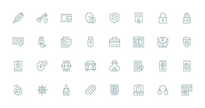 Secure Design Icons featuring 32 in Thin Line Style All Device Compatible Icon Set vector
