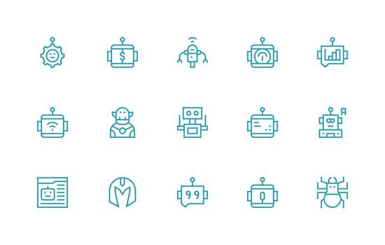 15 Robot Icons in Regular Line Aesthetic Display Icon Pack vector