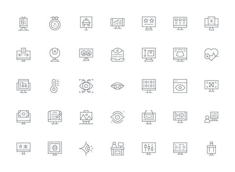 35 Light Line Icons for Monitor Graphics Customizable Icon Series for Mobile Screens vector