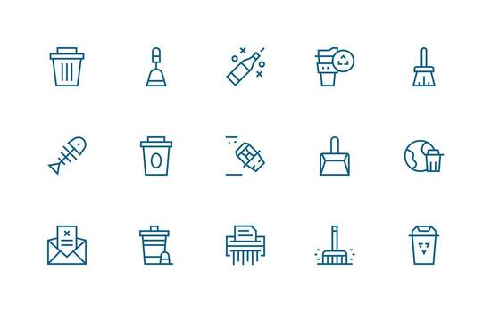15 Icons for Trash in Regular Line Format All Device Compatible Icon Set vector