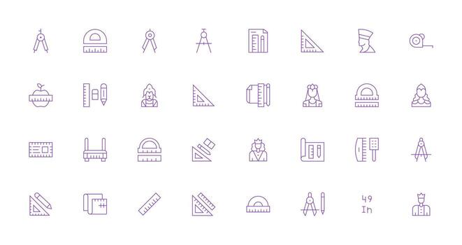 Ruler Set with 32 Thin Line Icons Icon Pack for Various Themes vector