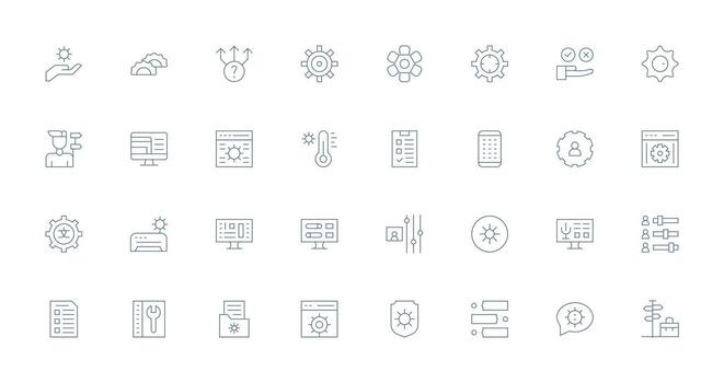 Options Icon Collection with 32 Thin Line Designs Scalable Icons for Cross-Platform Interfaces vector