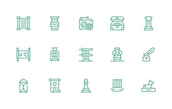 Antique Icon Set with 15 Regular Line Graphics Web and App Icon Pack Collection vector