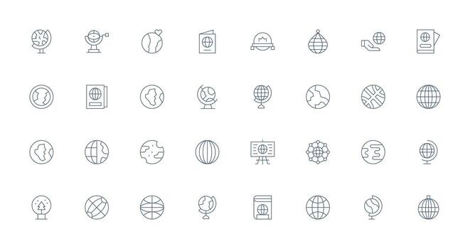 Globe featuring 32 Icons in Thin Line Design UI Icon Set vector