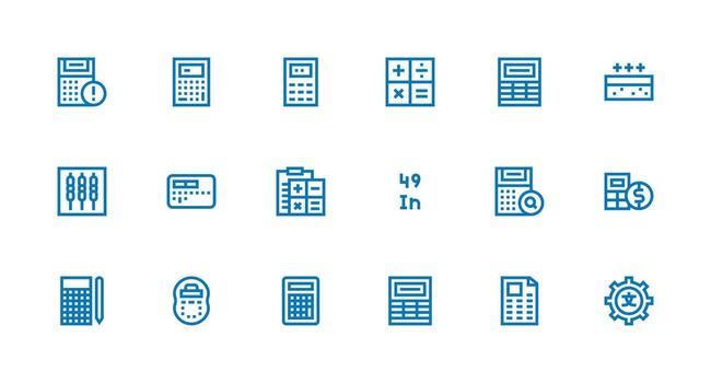 Strong Stroke Line Style Calculation Icons with 18 Vectors Simple Icons for Interface and Wireframes