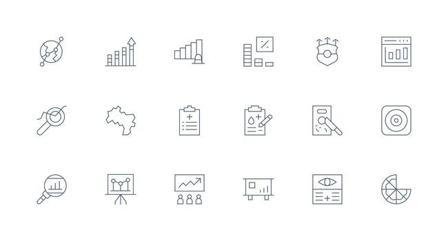 Chart Design Icons featuring 18 in Minimal Line Style Compact Icon Pack vector