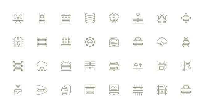 32 íconos para datos centrar en Delgado línea formato sensible icono conjunto para flexible diseños vector