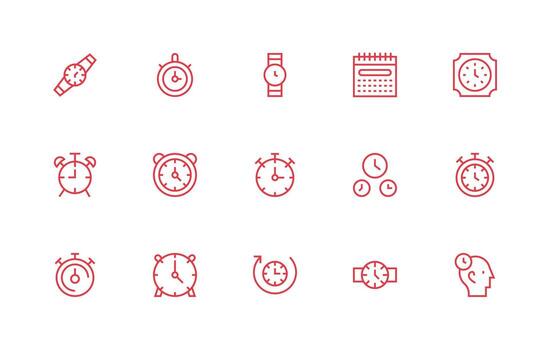 15 Regular Line Designs for Timekeeping Icons Interface Icons for Daily Use vector