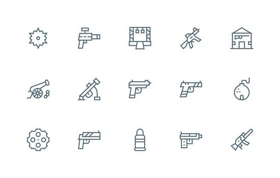 Regular Line Icons from Firearm Set with 15 Vectors Pixel Perfect Icon Set