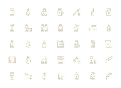 Vial Set with 35 Light Line Icons Icons Built for Visual Consistency Pack vector