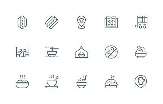 restaurante diseño íconos presentando 15 en regular línea estilo pulcramente diseñado íconos para web plataformas vector