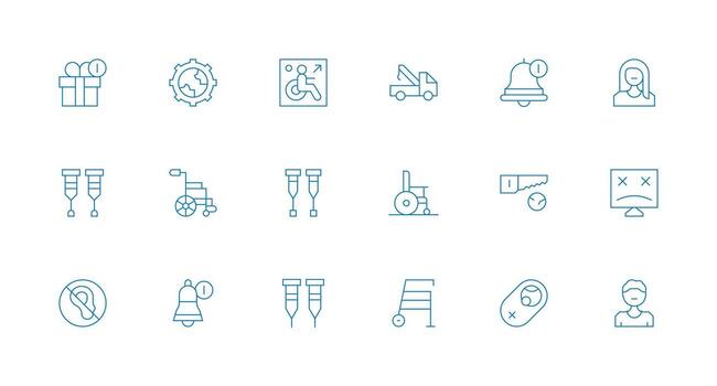 18 Minimal Line Icons for Disabled Graphics Icon Set vector