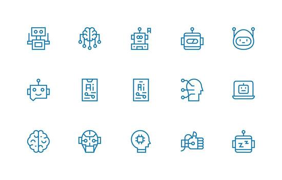 15 Regular Line Vectors for Artificial Intelligence Theme Dashboard Icon Series