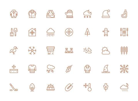 regular limpiar línea estilo invierno íconos con 35 vectores mínimo icono conjunto para interfaz proyectos