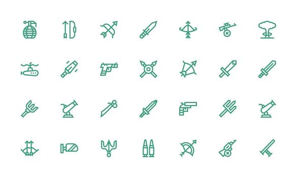 28 Bold Line Vectors for Weapon Theme Scalable Icons for Cross-Platform Interfaces