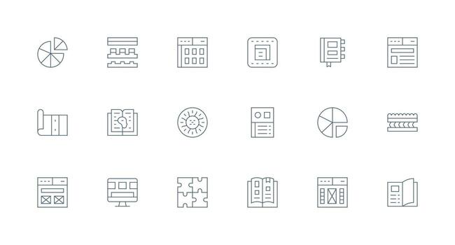 Sections Icon Set with 18 Minimal Line Graphics Clean Icon Pack vector