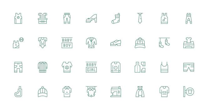 Apparel Design Icons featuring 32 in Thin Line Style High-Resolution Icons for Any Platform vector
