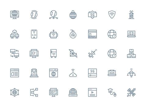 Internet conjunto con 35 regular limpiar línea íconos multi-estilo íconos para creativo proyectos vector