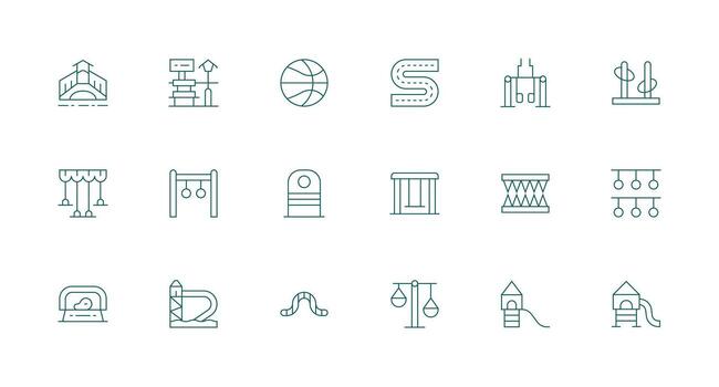 Playground Icon Set with 18 Minimal Line Graphics Flat Icon Set vector