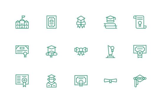 Diploma Icon Set with 15 Regular Line Graphics Multi-Purpose Icon Set vector