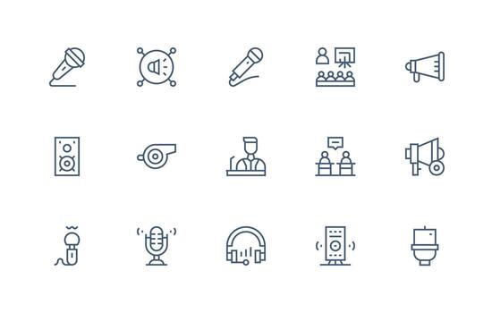 altavoz visual paquete conteniendo 15 regular línea íconos creativo icono conjunto vector