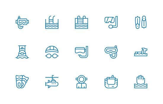 15 Icons for Diving in Regular Line Format Web Icon Collection vector