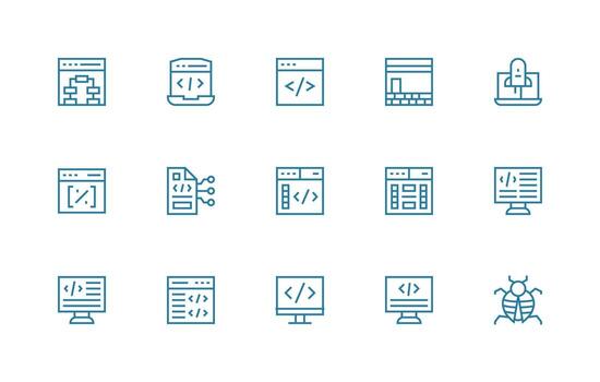 15 Icons for Coding in Regular Line Format Display Icon Pack vector