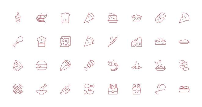 Appetizer Set with 32 Thin Line Icons Clear and Concise Icon Set Collection vector