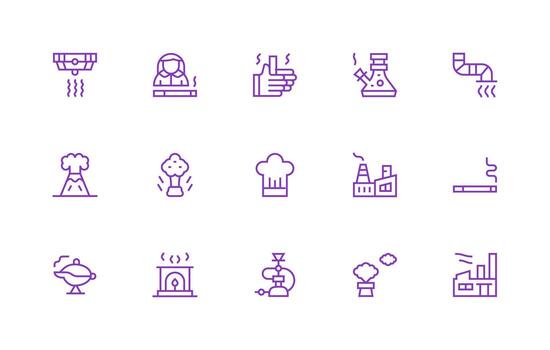 Smoke Design Icons featuring 15 in Regular Line Style Scalable Icons for Cross-Platform Interfaces vector