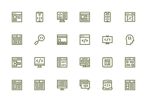 Html Visual Pack containing 24 Thick Line Line Icons Clear and Concise Icon Set Collection vector