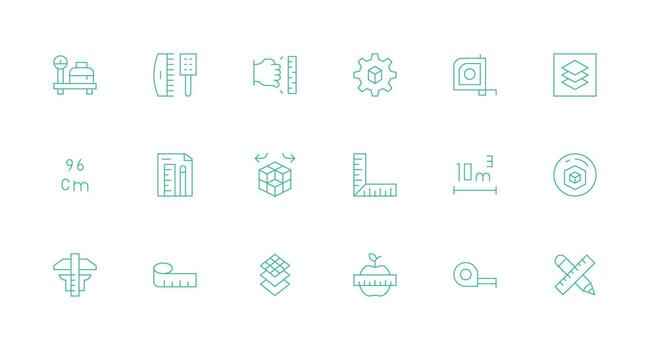 18 dimensión íconos en mínimo línea estético limpiar icono conjunto icono paquete para ui proyectos vector